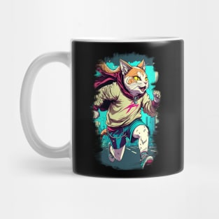 Super Heroes cat running Mug